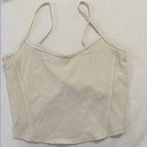 Lululemon Cream Ribbed Crop Top with Twisted Back Detailing